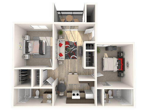 Floor plan for 2 beds, 2 baths, 900 sqft